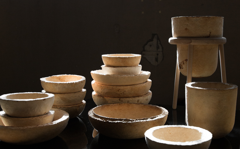 The Growing Lab - Mycelia ©Officina Corpuscoli | Maurizio Montalti - mycelium vessels overview6 bowls stack